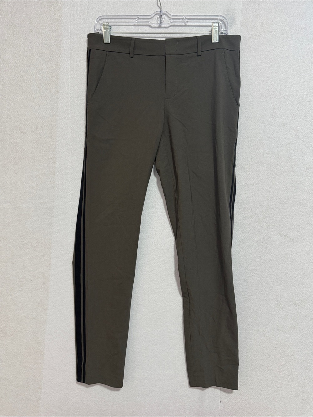 Vince Olive Green Dress Pants with Black Side Stripe